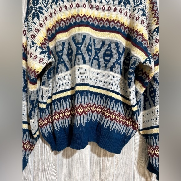 Vintage Bonjour Menswear 90’s Y2K Fair Isle Pattern Winter Ski Sweater XL - Picture 6 of 11